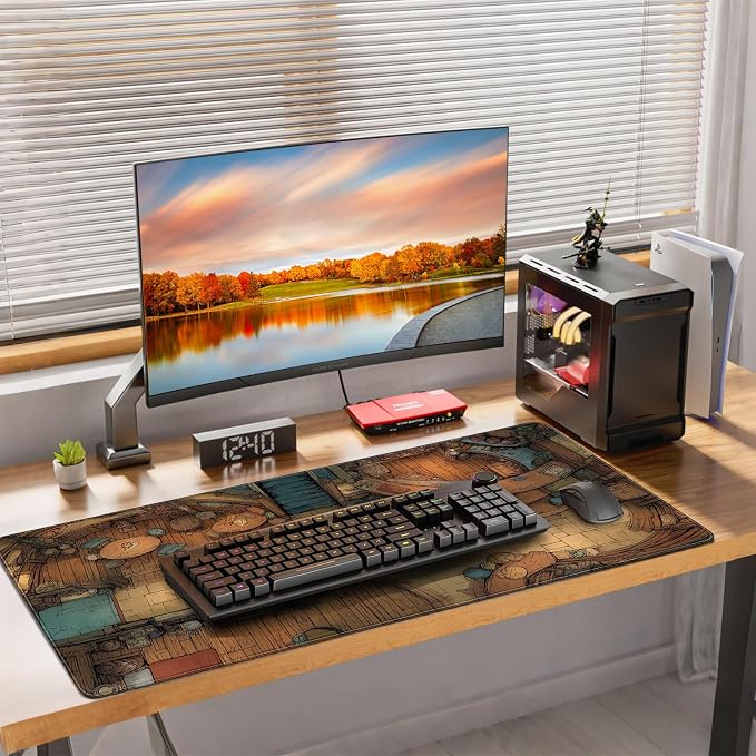 Extended Keyboard and Mouse pad, Fantasy Tavern Pattern, 35.4 x 15.7 Inch, Gaming Desk mat with Non-Slip Base and Waterproof Finish, Suitable for Home Office and workstations. - Image 2