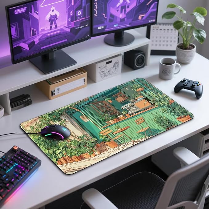 Japanese Coffee Shop Gaming Mouse Pad Desk Mat 31.5"x15.7" | Extended Mousepad, Non-Slip Rubber Base , Stitched Edges, for Computer/Laptop/Office/Home - Image 7