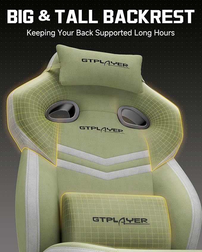 GTPLAYER Big & Tall Gaming Chair, Wide Seat with Footrest, Green | Ergonomic High Back Computer Desk Chair for Adults, Comfort Padded Seat with Lumbar Support Armrests Recliner for Office/Home - Image 4