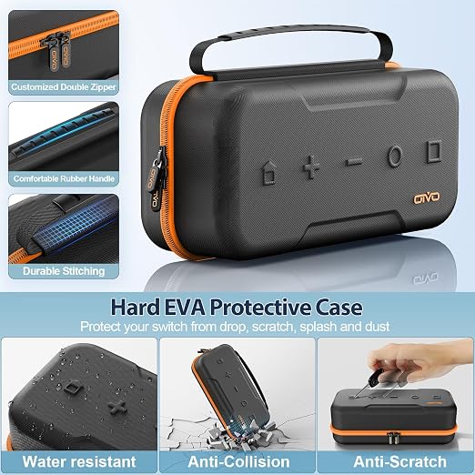 OIVO Switch OLED Carrying Case Compatible with Nintendo Switch & OLED, Portable Switch Travel Carry Case Fit for Joy-Con and Adapter, Hard Shell Protective Switch Pouch Bag with 20 Games, Orange - Image 4