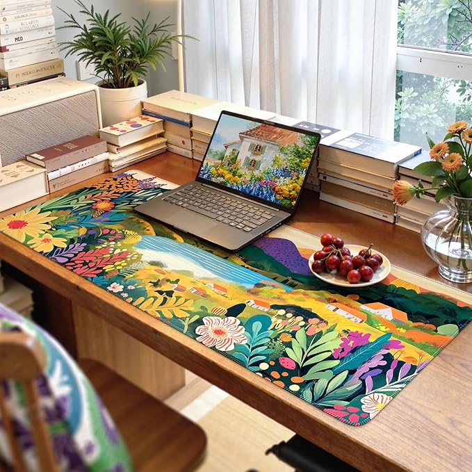 iCasso Large Gaming Mouse Pad 35"x16",Waterproof Desk Mat,Oil Painting | Non-Slip Rubber Base and Stitched Edges, Extended Keyboard Mousepad for Computer, Home Workspace by iCasso