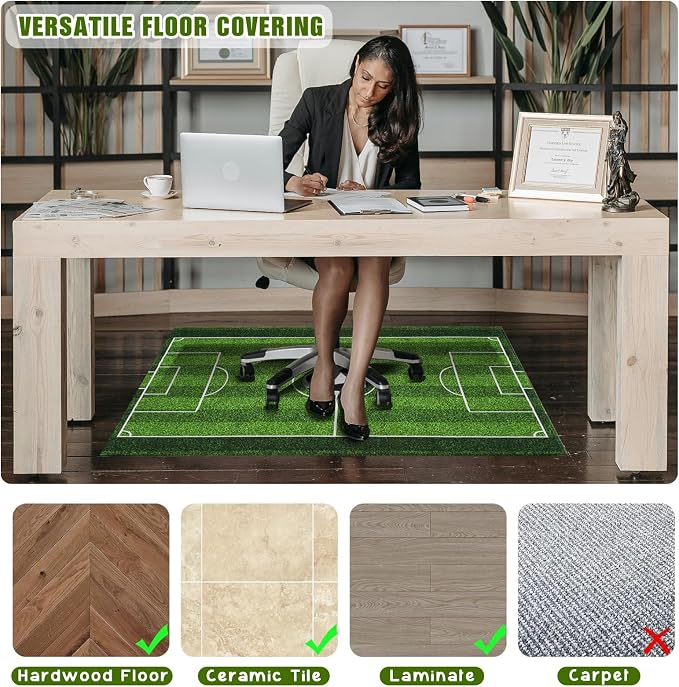 Gaming Chair Mat for Hardwood Floor 36"X 48" Heavy Duty Office Desk Chair Rug for Under Game Rolling Chairs Computer Decor Protect Mats Low Pile Non-Slip Rubber for Carpet & Tile Floor-Soccer - Image 2