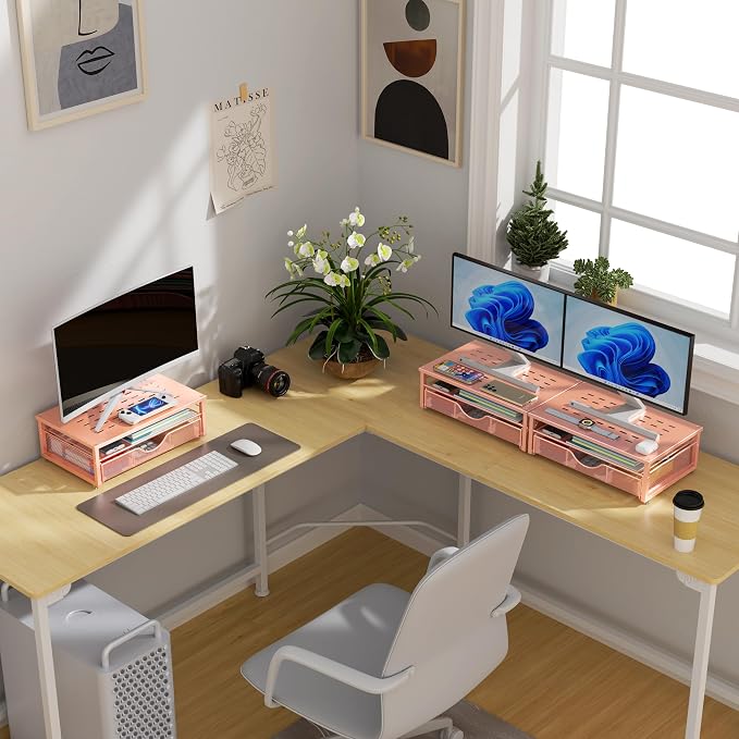 gianotter Computer Monitor Stand Riser with Drawer | Desk Organizers and Accessories Desk Accessories & Workspace Desktop Organizers Storage for Printer Stand (Rose Gold) - Image 7