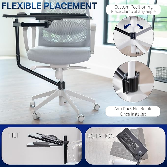 VIVO Office Chair Mounted 26 x 12 Inch Keyboard and Mouse Tray, Ergonomic Tilt, Full Motion 360 Degree Rotation, Black, MOUNT-KB08C - Image 6