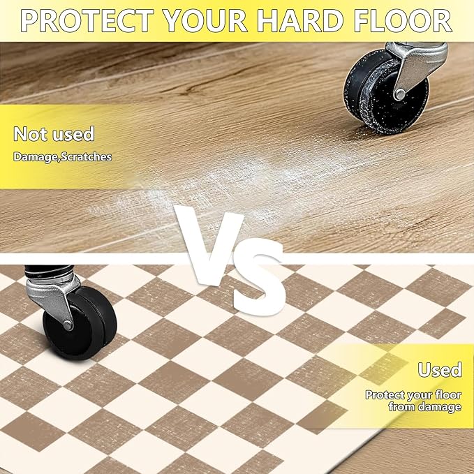 Office Chair Mat for Carpet Hardwood Tile Floor,36"x48" Computer Chair Mat for Rolling Chairs Carpet, Under Desk Non Slip Gaming Rug, Low-Pile Rubber Backing Large Protector Mat,Boho Brown Checkered - Image 5