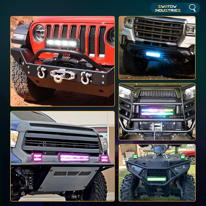 12 Inch RGB Light Bar 12" RGBW LED Pod Lights Color Chasing Light Pods Multicolor Lights for ATV UTV Polaris RZR Ranger Can-am x3 Truck Pickup Wrangler F150 SxS - Image 6