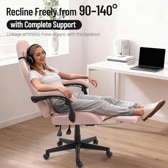 Big and Tall Gaming Chair Fabric with Footrest, Massage Lumbar for Adults | Ergonomic High Back Gamer Chair with Pocket Spring Cusion, Wide Video Game Chair Comfy for Big Guys 400LBS Home Office Pink - Image 7