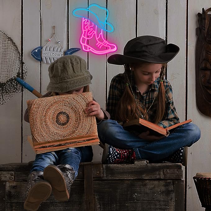 Cowboy Boot and Hat LED Neon Sign,Western Country Wall Decor for Bar, Man Cave, Garage,Pink White Aesthetic Rodeo Neon Light, Unique Christmas Birthday Gifts(13x15 in) - Image 6