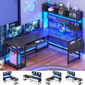 SEDETA L Shaped Gaming Desk with Hutch, 57.5” Reversible Corner Computer Desk with Storage Shelves, Gaming Desk with Pegboard, LED Lights, Power Outlet, Keyboard Tray and Storage Bag, Black by SEDETA