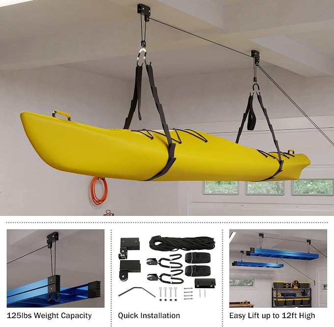 RAD Sportz Kayak Storage Hoist - Overhead Pulley System with 125lb Capacity for Canoes, Bikes, Ladders, and More - for up to 12-Foot Ceilings - Image 4