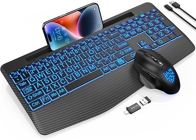 SABLUTE Wireless Keyboard and Mouse Combo, Large Print Backlit Scissor Keys by SABLUTE