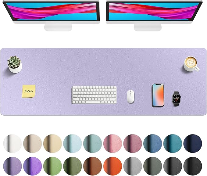 Aothia Faux Leather Desk Mat - Non-Slip PU Leather Desk Blotter, Waterproof Writing Surface, Large Desk Pad for Office & Home (Lavender, 55" x 17") by AothiaSimpleNaturalUnique