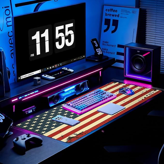 Gaming Desk Mat with Silky Smooth Surface & Exquisite Patterns,31.5x11.8 Inches Large-Sized Mouse Pad, Perfect for Extended Gaming,Work,and Home Office Decor (American Flag 2) - Image 3