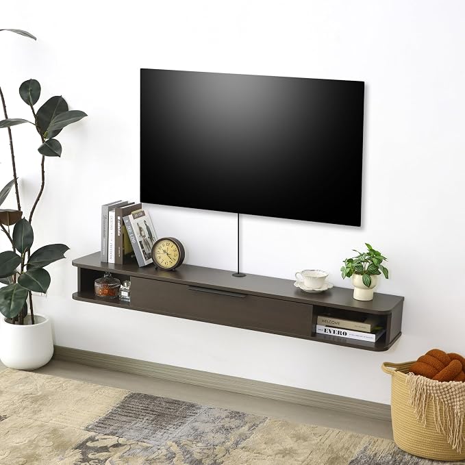 Floating TV Stand, 55" Wall Mounted TV Cabinet, Wood Media Console for TVs up to 65", Entertainment Center with Storage for Living Room, Under TVs Shelf for DVD Player, Coffee - Image 9