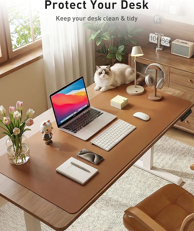 Aothia Faux Leather Desk Mat - Large Mouse Pad, Non-Slip PU Leather Blotter, Waterproof Writing Surface for Office and Home (Brown, 42" x 17") - Image 3