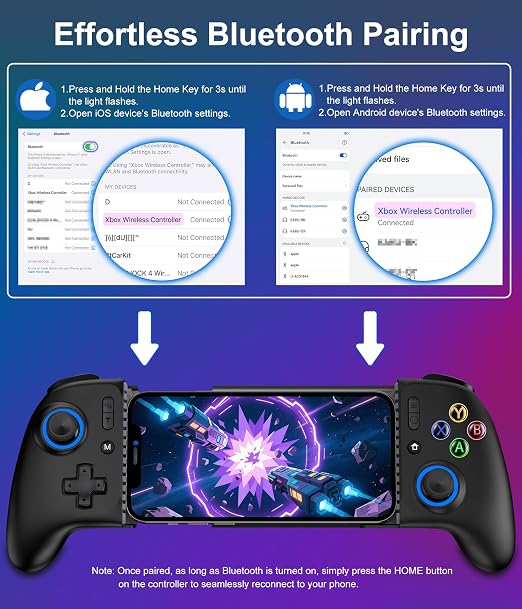 LIFUFUTEE Mobile Gaming Controller for iPhone/Android, Wireless Phone Controller with Hall Joysticks/Triggers, Mobile Controller Support Phone Case for Xbox Game Pass, Steam Link & More, Black - Image 4