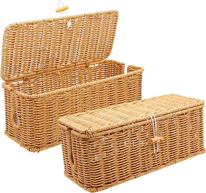 2PCS Cable Management Box, Handmade Rattan Cable Organizer Cord Basket by KANYO-AUTO