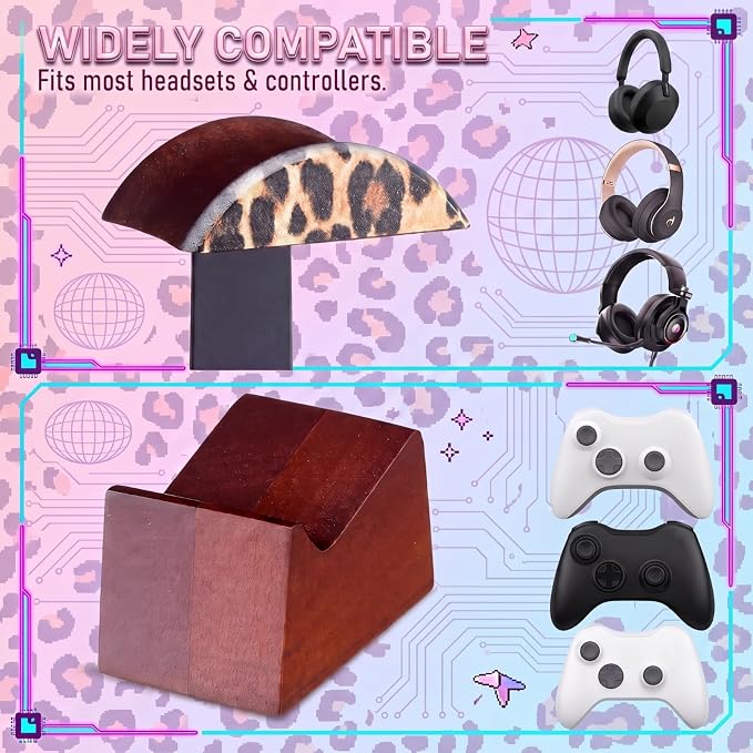 Yookeer Leopard Headphone Stand with Controller Holder Storage Base - Image 5