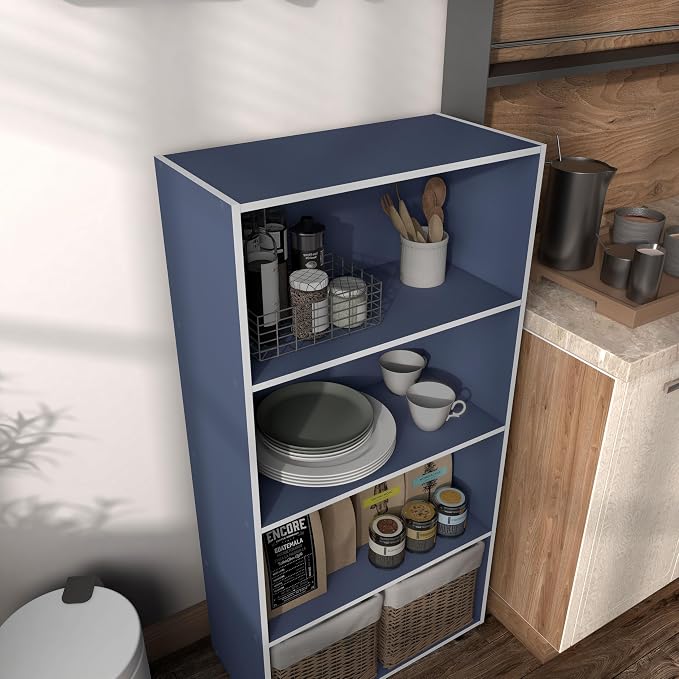 Homes: Inside + Out Apexa 4-Tier Cube Storage Organizer Shelves, Stackable Wood Bookcase Fits Cubby Bins for Organization, Dorm Teen Room Decor & Home Office, Steel Blue - Image 13