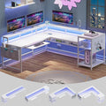 SEDETA L Shaped Gaming Desk, Reversible Computer Desk, Gaming Desk with Power Outlets & LED Strip, Monitor Shelf, Keyboard Tray, Pegboard and Storage Shelves for Home Office, White by SEDETA