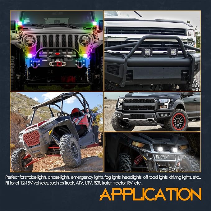 RGB LED Pods, Nirider 2PCS 3 Inch LED Light Bar with Wiring Harness LED Cube Lights Multicolor Bluetooth Color Changing Strobe Halo Offroad Driving RGB Fog Lights for Car ATV UTV RZR Truck - Image 5