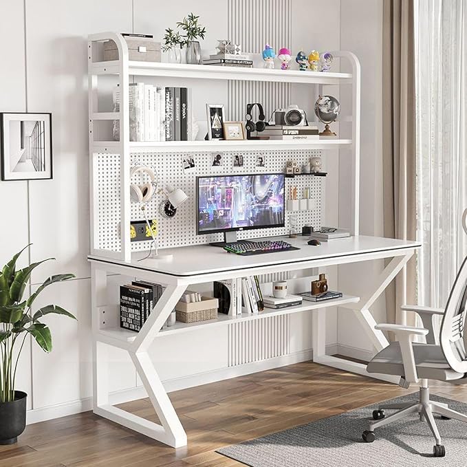 Wall Mounted Storage Pegboard,Desk,Gaming Desk with Pegboard, Large PC Table Computer Desk with Shelves Multifunctional Workbench Home Office Desk Study Writing Workstation(47.99 - Image 6