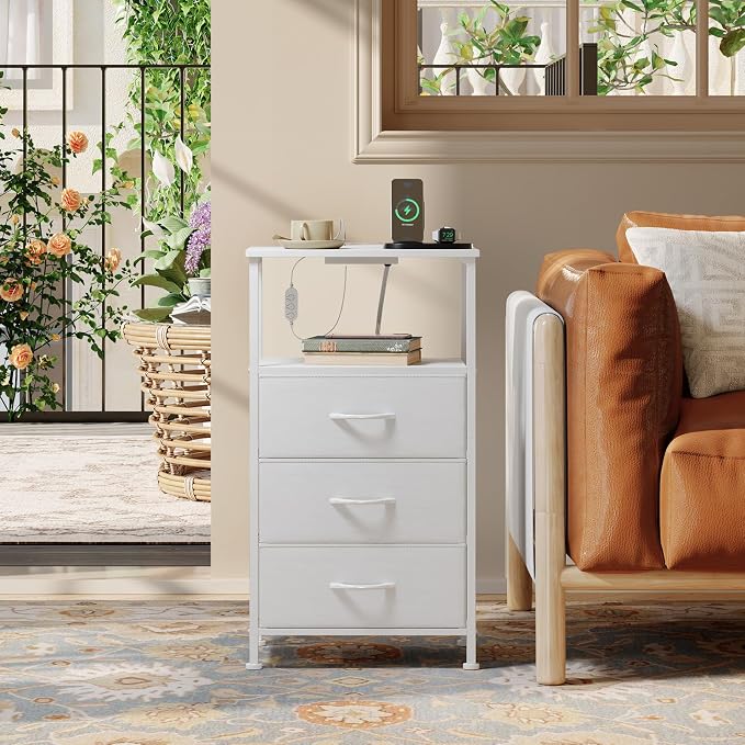 Somdot Nightstands Set of 2 with 3 Drawers, Charging Station & LED Light - Image 7