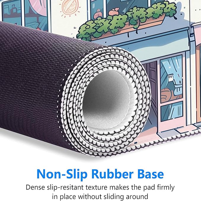 Cute Kawaii Gaming Mouse Pad Desk Pad Anime Street Aesthetics Large Gaming Mouse Mat with Stitched Edges,Non-Slip Waterproof Rubber Base Mous Mat Office Computer Keyboard Laptop Home 31.5"x11.8" - Image 6