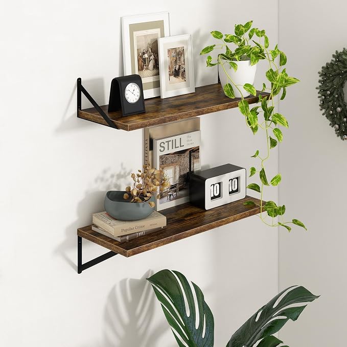 Axeman Deep Floating Shelves - 30 Inch Floating Shelves Set of 2-12 Inch Deep Brown Wood Wall Shelves for Living Room Bathroom Kitchen - Image 7