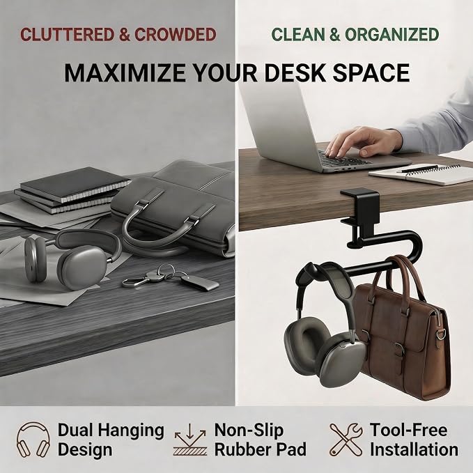 60 lb. Desk Bag Hanger, Purse Hook for Desk, Backpack Hanger for Office Use - Image 7