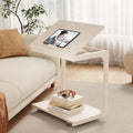 AQIMUELE Wooden C-Shaped End Table,Couch Table with Adjustable Desktop,Small Rolling Side Table with 2 Lockable Wheels 23.6" Width,Small End Table for Couch, Living Room,Bedroom (White) by AQIMUELE