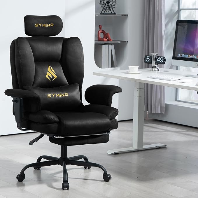 Symino Gaming Chair with Footrest, Up/Down Armrests, Suede Fabric Ergonomic Office Chair, 150° Recline Computer Chair for Desk, Black - Image 2