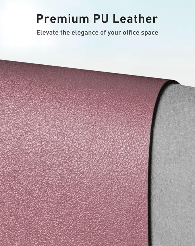 Aothia Faux Leather Desk Mat - Large Mouse Pad, Non-Slip PU Leather Blotter, Waterproof Writing Surface for Office and Home (Dark Pink, 63" x 24") - Image 2