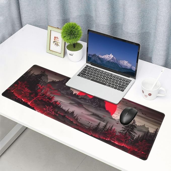 Extended Gaming Mouse Pad, Large Desk Mat XL Anime Mouse Pad Waterproof with Stitched Edges, Non-Slip Desktop Pad for Home and Office, Level Up Your 31.5x11.8 Inch (Darkness Red Moon2) - Image 7