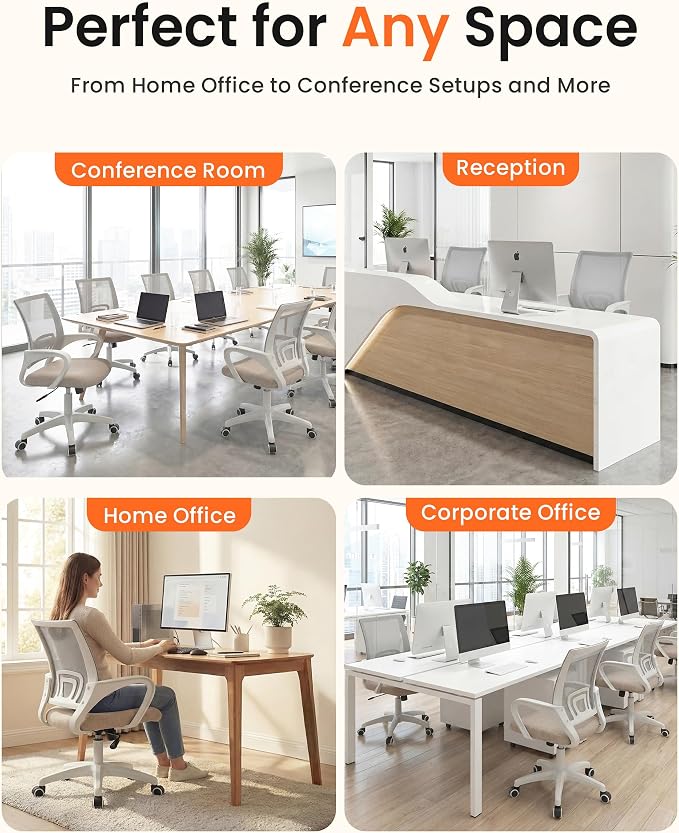NEO CHAIR Office Computer Chair Ergonomic Mid-Back Mesh Desk Chair, Beige | Breathable Mesh Back with Lumbar Support, Height Adjustment, Smooth Rolling Casters for Home Office, Study or Gaming Setup - Image 7