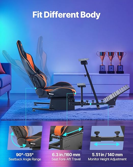 VEVOR Racing Wheel Stand, Heavy-Duty Simulator Cockpit Steering Wheel Stand, Fit Logitech G25, G27, G29, G920, G923, Thrustmaster T300RS, TX F458, T500RS, T3PA-PRO (F1/GT) and CSR Pedals - Image 5