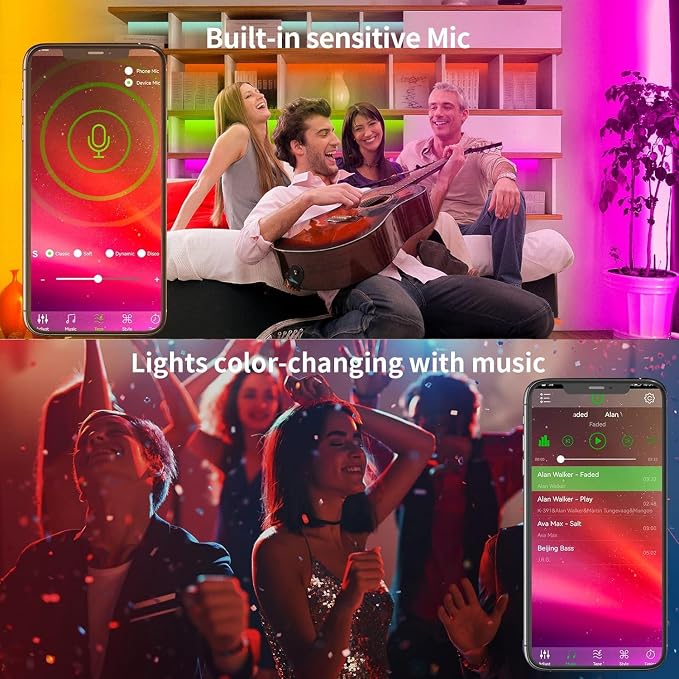 KSIPZE 96ft Led Strip Lights RGB Music Sync Color Changing Bluetooth Led Lights with Smart App Control Remote Led Lights for Bedroom Room Lighting Flexible Home Décor - Image 3