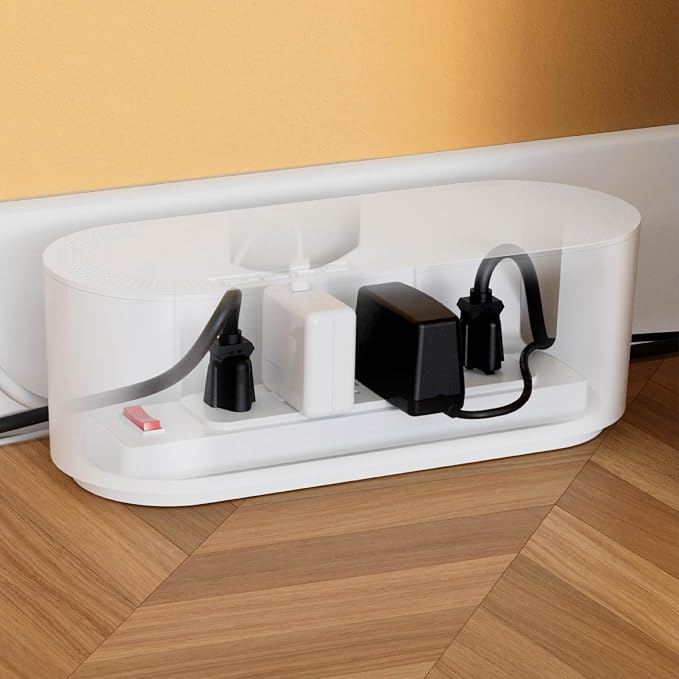 D-Line Cable Management Box, Power Strip Holder, Floor Outlet Hiders, Desk Cord Organizer, Cover TV Wires, Wire Storage – 16.5 in (Length) x 6.5in (Width) x 5.25in (Height) - Large, White - Image 8