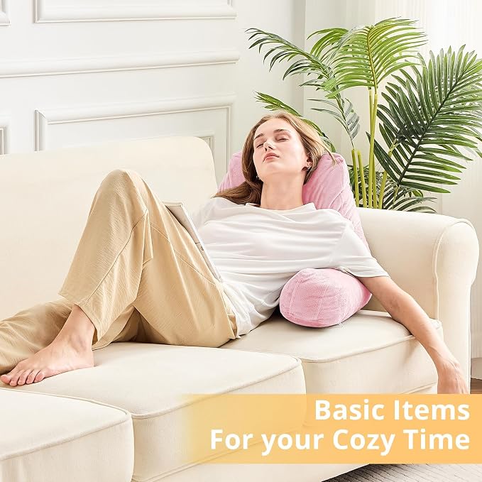 Sasttie Reading Pillow for Bed, Back Pillow for Sitting Up, Pink - Image 9