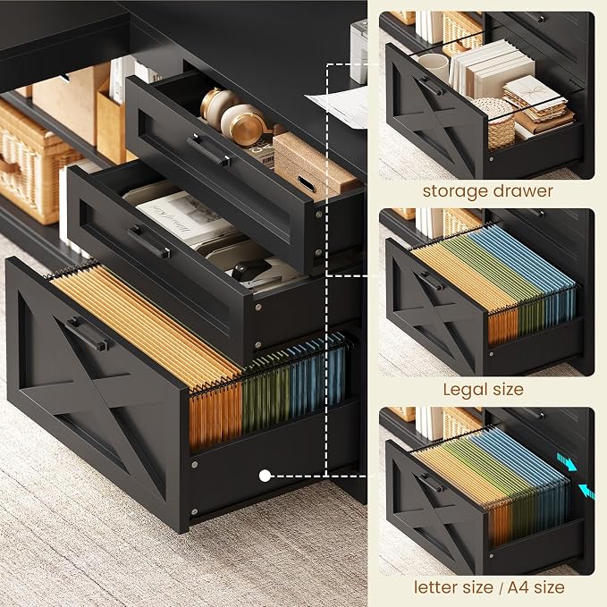 SEDETA 61" Farmhouse L Shaped Gaming Desk with Drawers, Bookshelf Storage - Image 8
