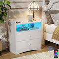 Memobarco Nightstand with Charging Station and LED Light, White by MEMOBARCO
