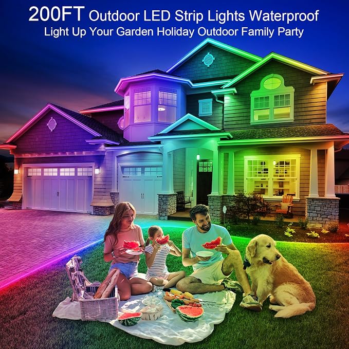 LETIANPAI 200ft Outdoor LED Strip Lights Waterproof, IP68 Outside Led Light Strips with App and Remote,Music Sync RGB Exterior Rope Self Adhesive Back for Deck,Balcony,Pool - Image 2