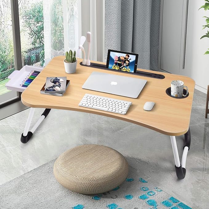 Slendor Bed Desk for Laptop and Writing with Storage, Cup Holder, Light - Image 4
