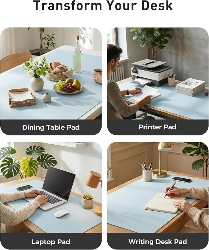 Aothia Faux Leather Desk Mat - Large Mouse Pad, Non-Slip PU Leather Blotter, Waterproof Writing Surface for Office and Home (Baby Blue, 40" x 24") - Image 6