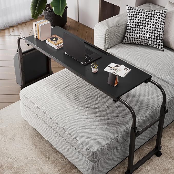 Arlopu Overbed Table with Wheels,60.6-84.2 inches Mobile Bed Desk, Black - Image 6