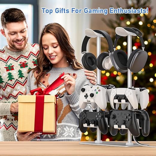 MANMUVIMO Headset Controller Stand for 2 Headset and 8 Controller, Headphone Stand Gaming Controller Holder for PS5 Xbox Airpods Beats Bose, Gaming Room Accessories, Gamer Gifts for Men (White) - Image 9