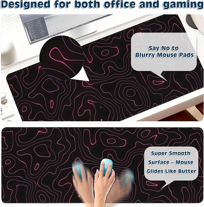 Gaming Desk Mat with Silky Smooth Surface & Exquisite Patterns,31.5x11.8 Inches Large-Sized Mouse Pad, Perfect for Extended Gaming,Work,and Home Office Decor (Red Topographic Lines) - Image 4