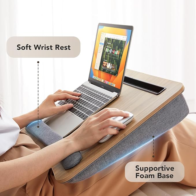 HUANUO Laptop Lap Desk with Cushion, Fit up to 17" Laptops, Woodgrain - Image 6