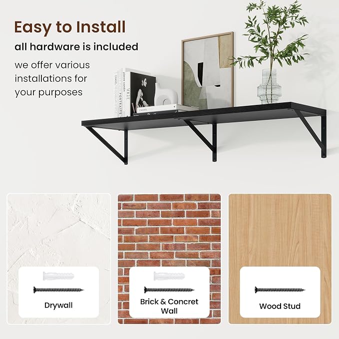 Axeman Deep Floating Shelves, 40'' x 10'' Black Wall Shelves Set of 2 - Image 6