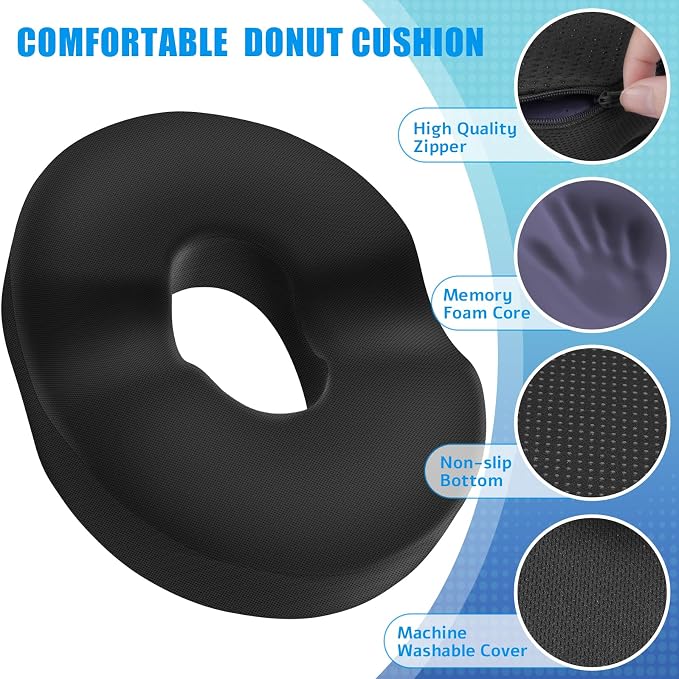 BlissTrends Donut Pillow Seat Cushion, Memory Foam Lifting Cushions | Donut Chair Cushions for Postpartum Pregnancy&Hemorrhoids,Tailbone Pain Relief Cushion for Office&Home Chairs(X-Large/Black) - Image 3